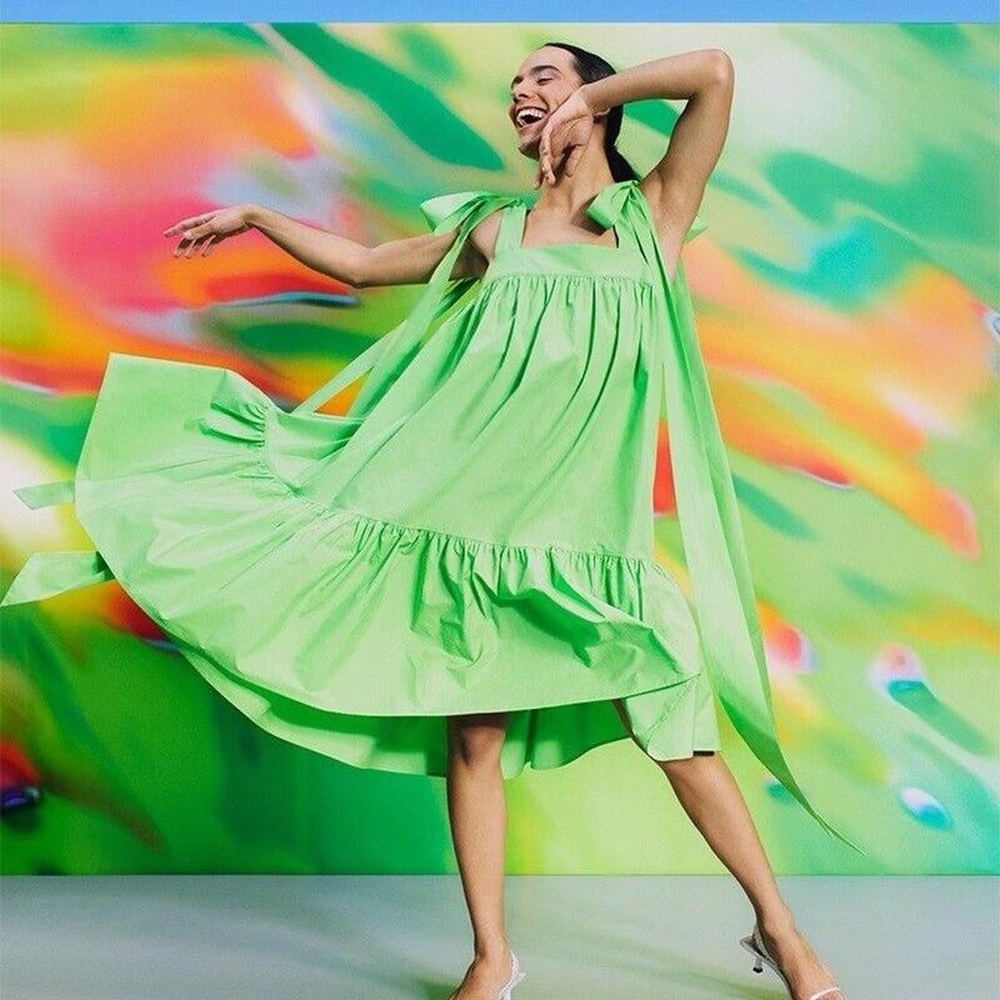 Christopher John Rogers Target Tie Strap High-Low Babydoll Dress Green Small S